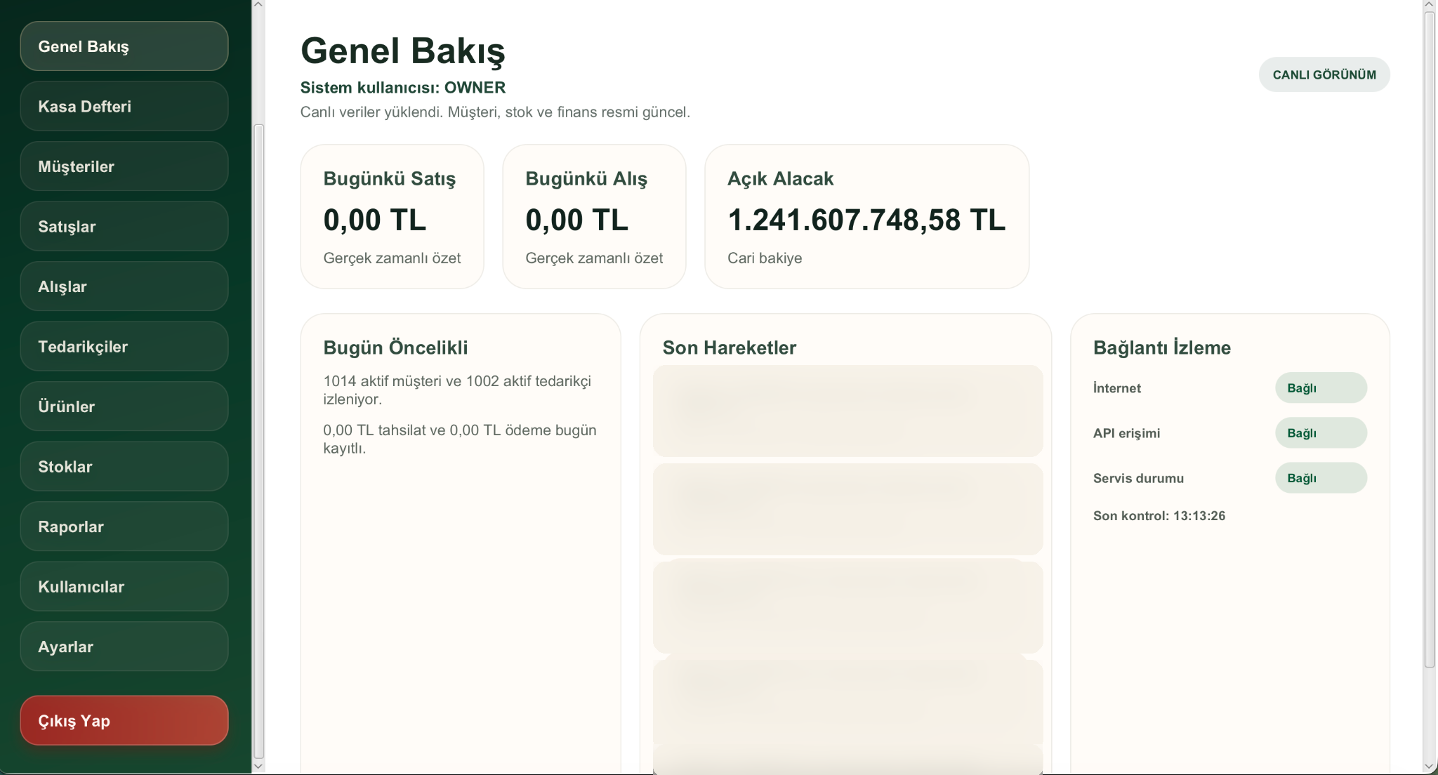 Opsenra Genel Bakış desktop ekranı