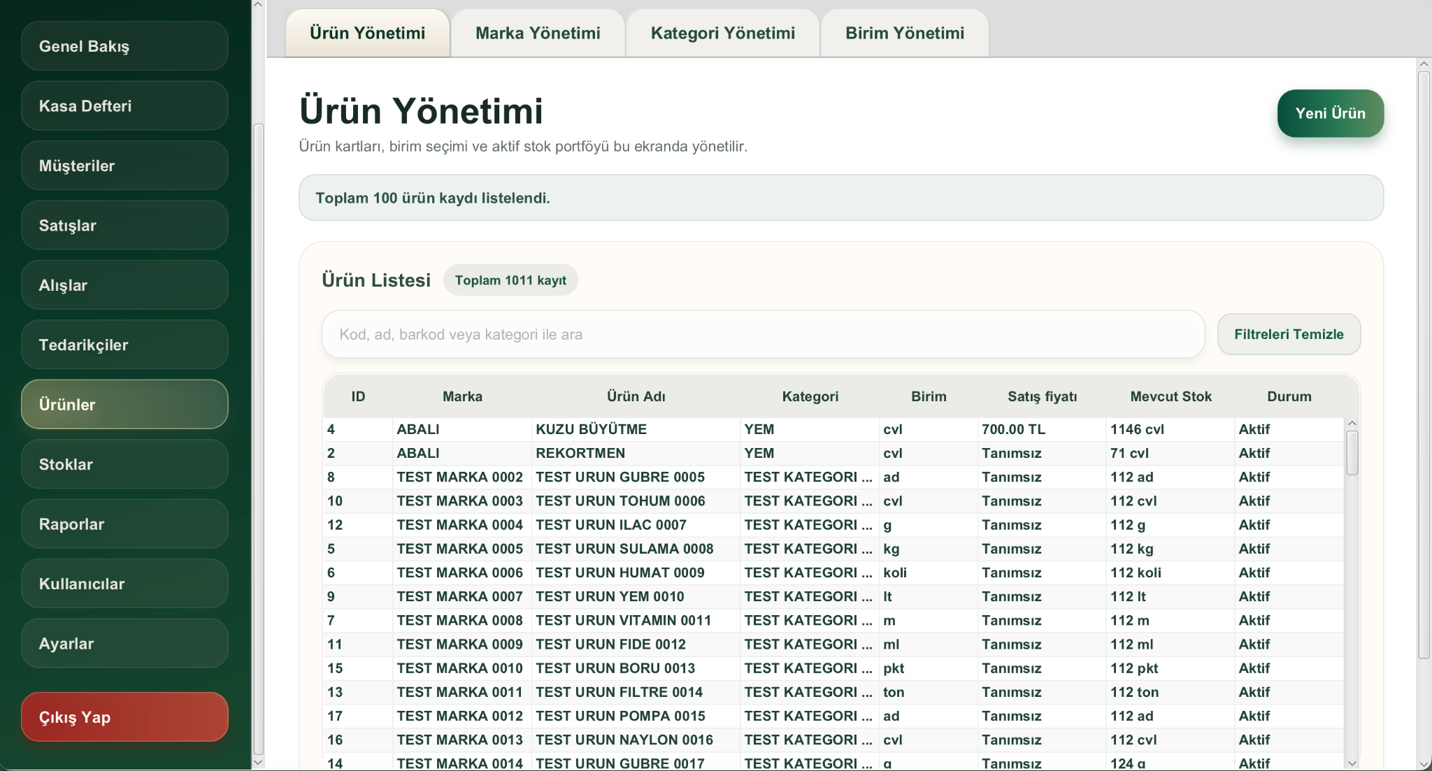 Opsenra Ürün Yönetimi desktop ekranı