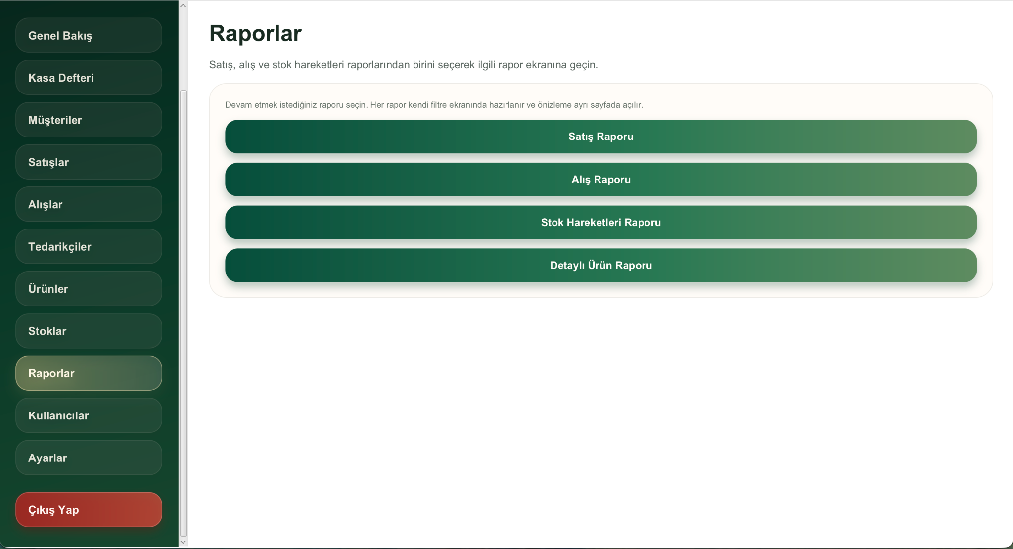 Opsenra Raporlar desktop ekranı