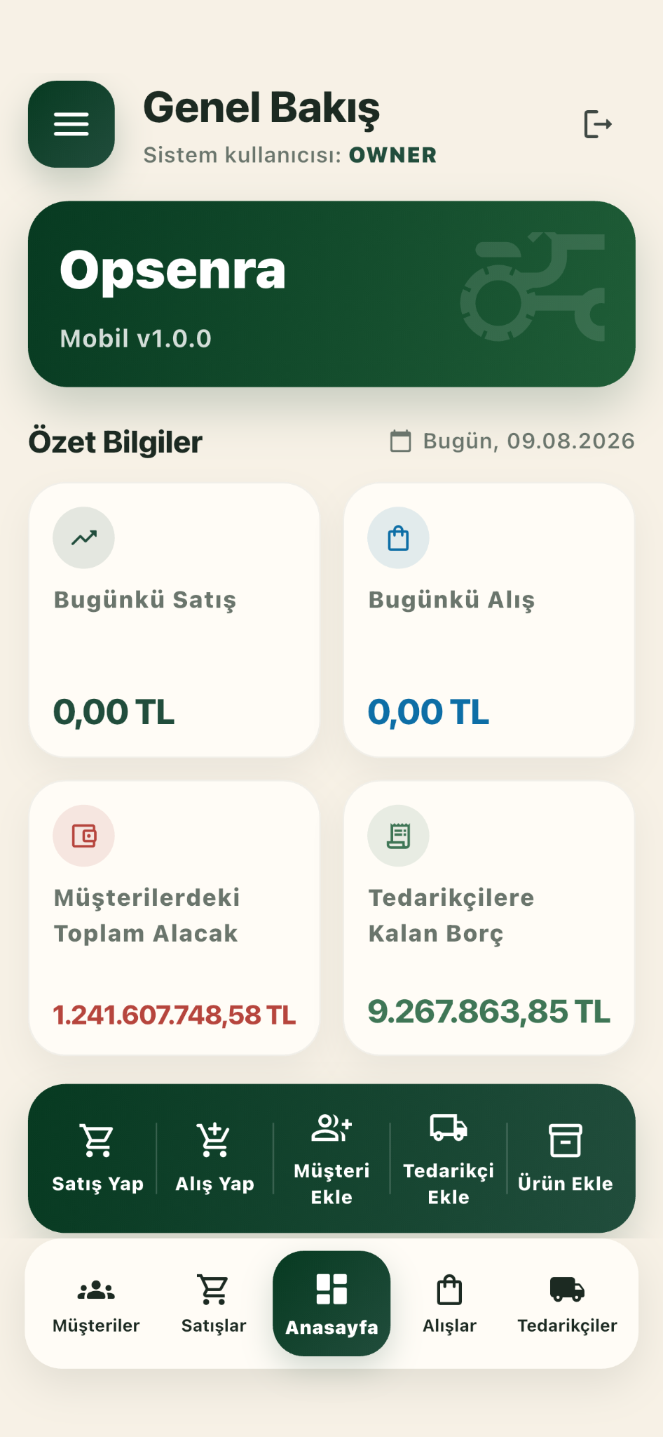 Opsenra Mobil Genel Bakış mobil ekranı
