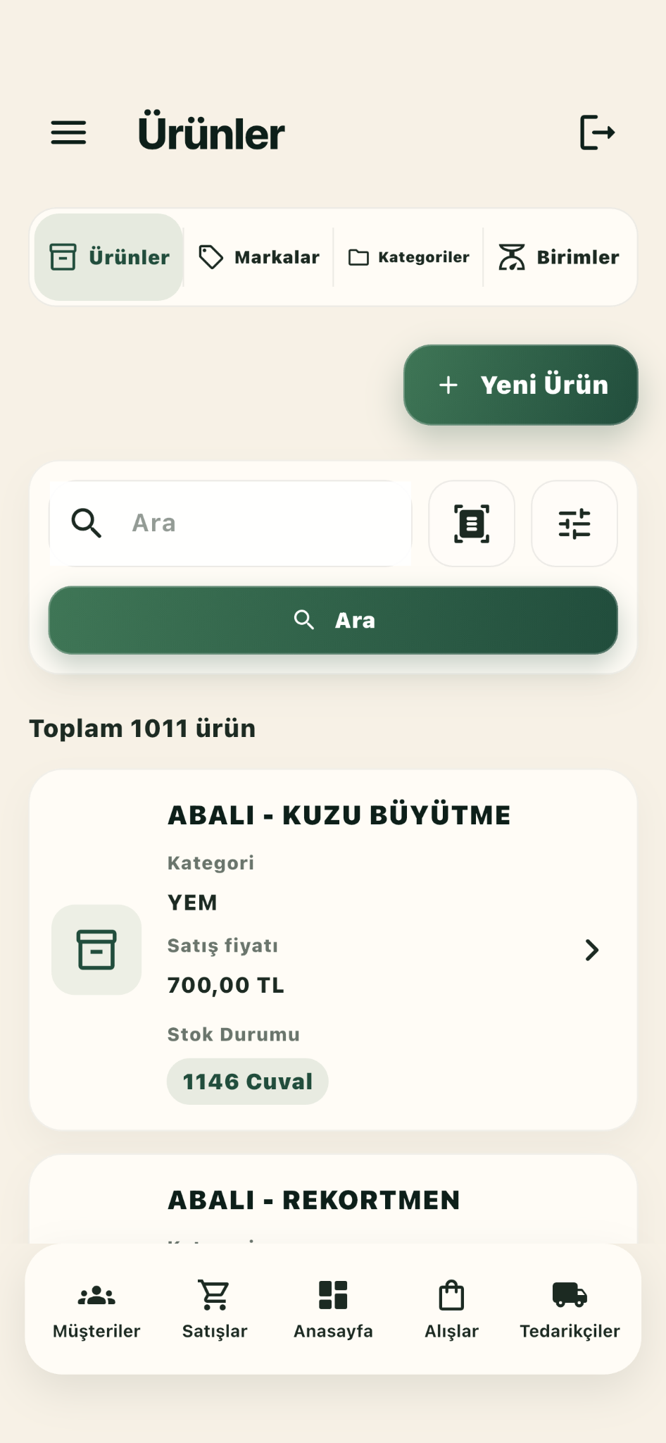 Opsenra Ürünler mobil ekranı